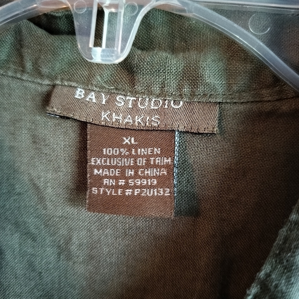 Bay Studio Khakis Green 100% Linen Dress XL - Picture 2 of 11